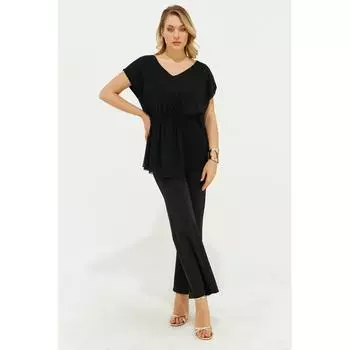 Женская блузка Fierte больших размеров Lm83350 с V-образным вырезом и низким рукавом из шифона песочного цвета