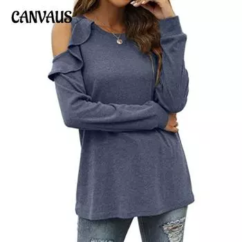 Женская блузка из трикотажа с круглым вырезом без бретелек с рюшами Свободные повседневные топы S серый