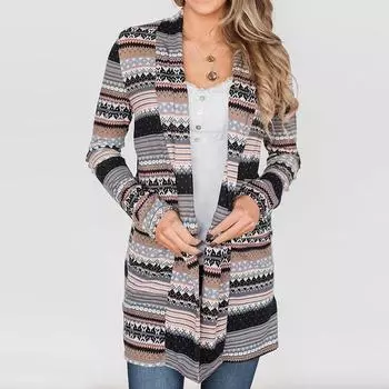 Женская блузка-кардиган с длинным рукавом и принтом, женские повседневные свободные топы