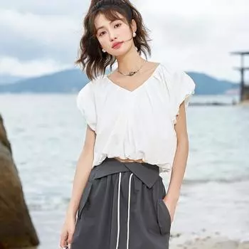 Женская блузка Mishow, новинка лета 2023 года, свободный однотонный нишевый стиль в стиле Fench, универсальный пуловер со складками, топы MXC38X1275 S