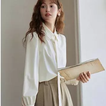 Женская блузка MISHOW, осень 2023, Повседневная прямая свободная женская блузка с воротником-поло во французском стиле с длинными рукавами MXC41C0076