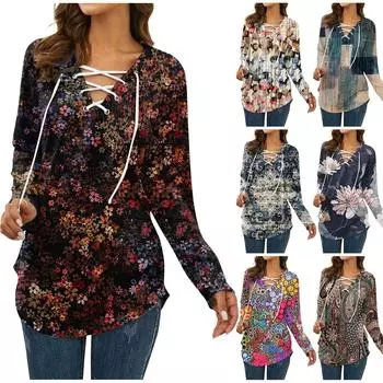 Женская блузка, модная свободная повседневная футболка с v-образным вырезом и длинными рукавами, топ XXL хаки