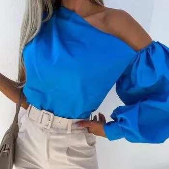 Женская блузка нерегулярного цвета, пуловер на одно плечо, повседневный топ S белый