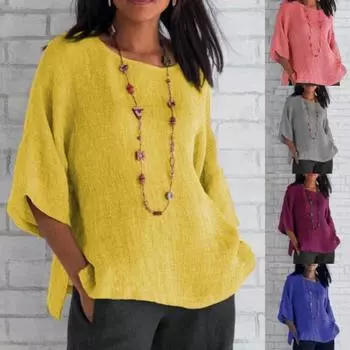 Женская блузка, однотонная, с боковым разрезом, с круглым вырезом, свободная рубашка, уличная одежда XL розовый