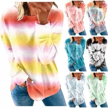 Женская блузка, повседневная футболка с длинными рукавами и принтом, реглан с круглым вырезом, топ XXXL