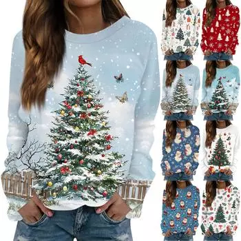 Женская блузка, повседневная футболка с длинными рукавами и принтом, пуловер с круглым вырезом, топ M