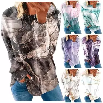 Женская блузка, повседневная футболка с длинными рукавами и принтом, реглан с круглым вырезом, топ XL