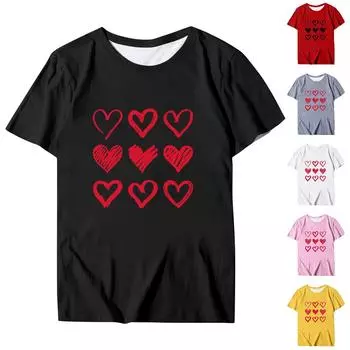 Женская блузка, повседневная футболка с круглым вырезом и коротким рукавом с принтом, топ L чёрный