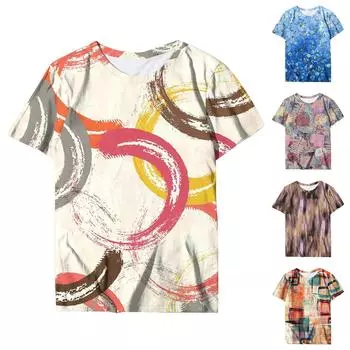 Женская блузка, повседневная футболка с круглым вырезом и коротким рукавом с принтом, топ L синий