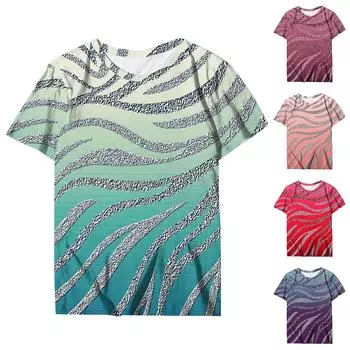 Женская блузка, повседневная футболка с круглым вырезом и коротким рукавом с принтом, топ L синий