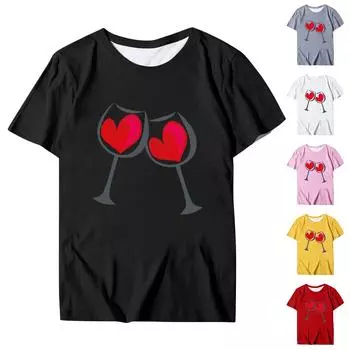 Женская блузка, повседневная футболка с круглым вырезом и коротким рукавом с принтом, топ L чёрный