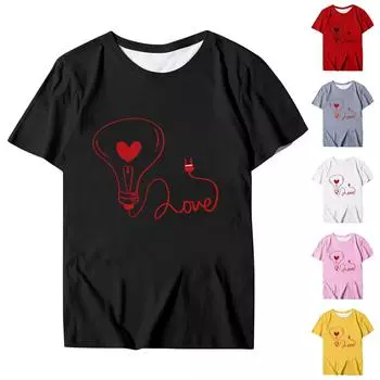 Женская блузка, повседневная футболка с круглым вырезом и коротким рукавом с принтом, топ L чёрный