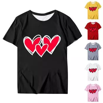 Женская блузка, повседневная футболка с круглым вырезом и коротким рукавом с принтом, топ L чёрный