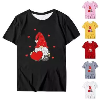 Женская блузка, повседневная футболка с круглым вырезом и коротким рукавом с принтом, топ L чёрный