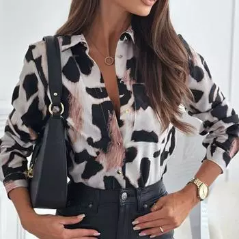 Женская блузка-рубашка с длинным рукавом и леопардовым принтом, весна-лето S
