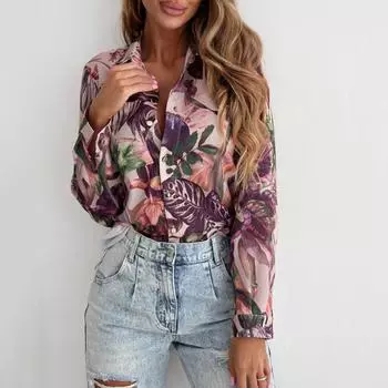 Женская блузка-рубашка с длинным рукавом и леопардовым принтом на весну и лето S