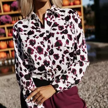 Женская блузка-рубашка с длинным рукавом и леопардовым принтом на весну и лето S