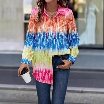 Женская блузка-рубашка с длинным рукавом и принтом во французском стиле, весна-лето S разноцветный