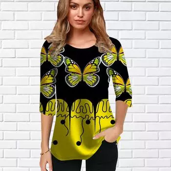 Женская блузка с 3D-принтом в виде круговых точек и цветочным принтом, топы с коротким рукавом, летние повседневные топы, футболка с круглым вырезом и коротким рукавом XS фиолетовый