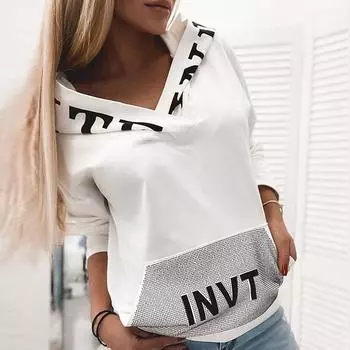 Женская блузка с буквенным принтом, рубашка, повседневный свитер с длинным рукавом, топы с капюшоном и воротником S белый