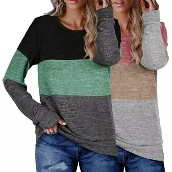 Женская блузка с цветными блоками, свободная зимняя элегантная длинная футболка для вечеринки 2XL синий