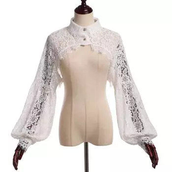 Женская блузка с длинным рукавом и полутопом, с оборками, съемный фальшивый воротник, аксессуары для костюма