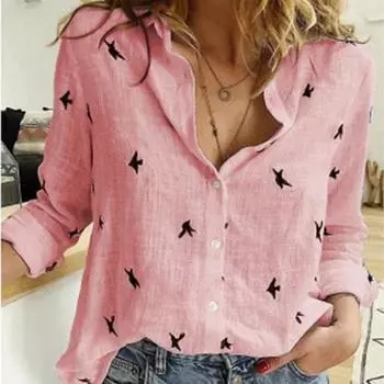 Женская блузка с длинным рукавом, весна-осень, хлопковые льняные рубашки больших размеров, свободные топы на пуговицах с лацканами S