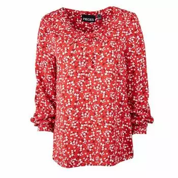 Женская блузка с длинными рукавами и цветочным принтом, V-образным вырезом и завязками ШТУКИ