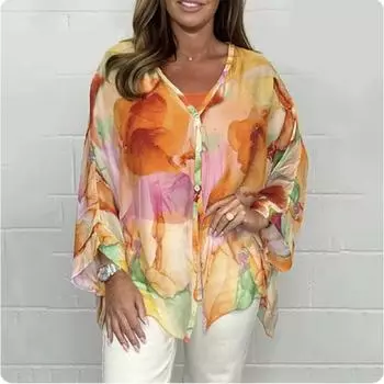 Женская блузка с длинными рукавами и V-образным вырезом на пуговицах, элегантный простой легкий кардиган, футболка, топ S синий