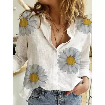 Женская блузка с длинными рукавами на весну и лето, повседневная тонкая дышащая хлопковая льняная рубашка с лацканами на пуговицах M