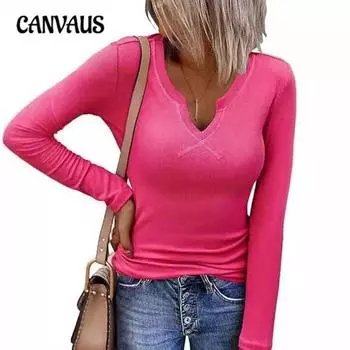 Женская блузка с глубоким U-образным вырезом и длинными рукавами в полоску S чёрный