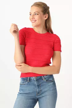 Женская блузка с круглым вырезом и короткими рукавами красная