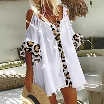 Женская блузка с открытыми плечами и леопардовым принтом, однотонная простая женская летняя блузка для свидания 3XL белый