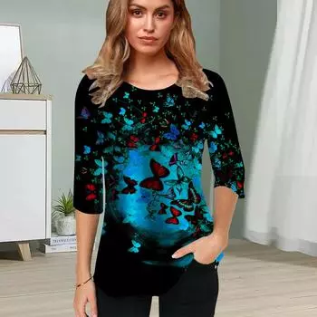 Женская блузка с принтом 3D Butterfly Cave Flower с коротким рукавом, летние повседневные топы с круглым вырезом и коротким рукавом, футболка с коротким рукавом XS красный