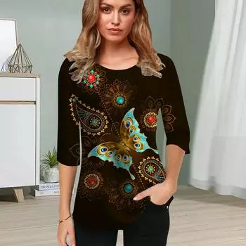 Женская блузка с принтом 3D Paramecium Flower, топы с коротким рукавом, летние повседневные топы, футболка с круглым вырезом и коротким рукавом XS золотой