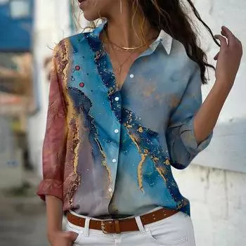 Женская блузка с принтом «два бассейна реки», весна-осень, женская, офисная, с пуговицами, с отложным воротником XS фиолетовый