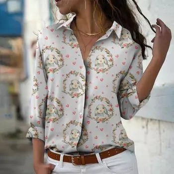 Женская блузка с принтом «любовь», весна-осень, женская, офисная, на пуговицах, с отложным воротником XS белый
