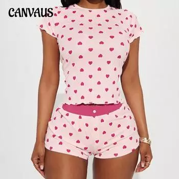Женская блузка с принтом «Любовь», загнутыми краями, круглым вырезом, талией, узкие шорты контрастного цвета с низкой талией, домашний комплект S розовый