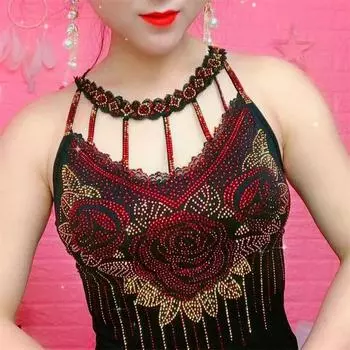 Женская блузка с ромбовидным топом и цветком розы, летняя верхняя одежда, сетчатая красная красная рубашка с короткими рукавами сзади, женская футболка Tide M чёрный