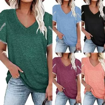 Женская блузка с v-образным вырезом и кружевными рукавами с лепестками, весенняя свободная футболка с темпераментом для сбора