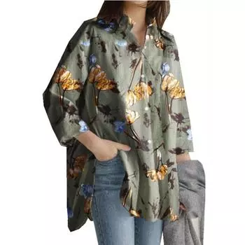 Женская блузка с v-образным вырезом и рукавом 3/4, летние хлопковые рубашки в стиле ретро с цветочным принтом XXXXXL белый