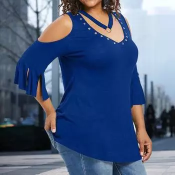 Женская блузка с v-образным вырезом и короткими рукавами, разделенными манжетами, базовый топ, открытая женская блузка с открытыми плечами XL фиолетовый