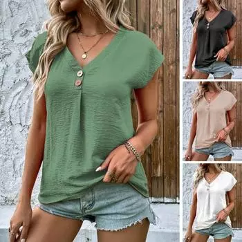 Женская блузка с застежкой на пуговицы, рукав «летучая мышь», V-образный вырез, мягкая текстура, удобный стол XL чёрный