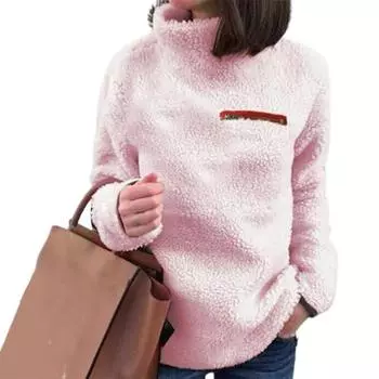 Женская блузка, сплошной цвет, плюш, осень-зима, свободный ветрозащитный пуловер, вечерние L белый