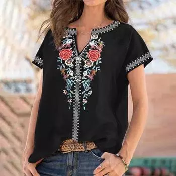 Женская блузка в этническом стиле с принтом, винтажная элегантная однотонная рубашка, пуловер XL белый