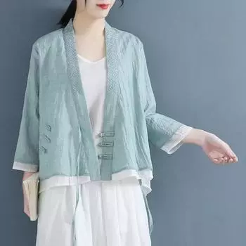 Женская блузка в китайском стиле с рукавом три четверти, однотонный этнический костюм в стиле Тан, летняя рубашка с вышитыми дисковыми пуговицами и строчкой XXXL белый