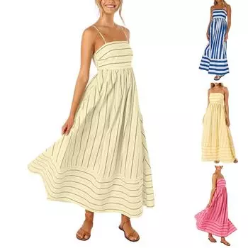 Женская блузка в полоску сзади, длинные сексуальные бретельки с полой бахромой и распашными платьями M бежевый