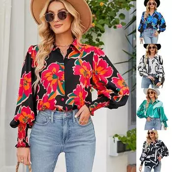 Женская блузка весна/лето 2023, повседневная рубашка с длинными рукавами и принтом в форме пузырьков на плечах и фонарях S