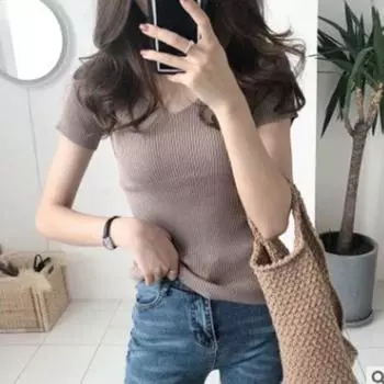 Женская блузка вязаная эластичная летняя милая рубашка в корейском стиле уличная одежда