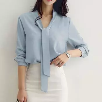 Женская блузка, женские топы со шнуровкой, модная нижняя рубашка, шифоновая рубашка XL синий